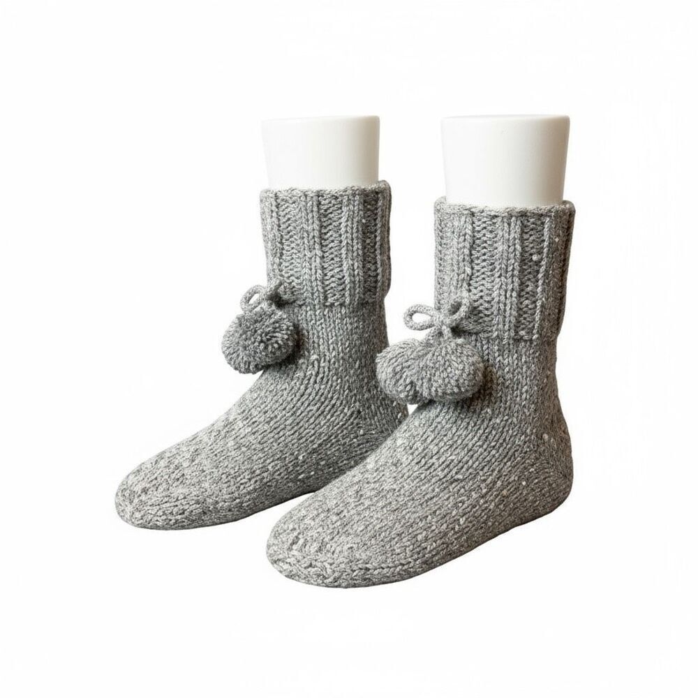 NWOT Aerie Knitted Wool Solid Light Gray Sequins Winter Slipper Socks size L